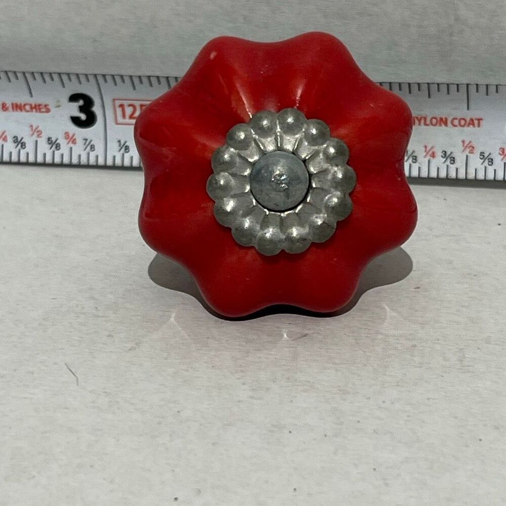 Red‎ Flower Shaped Ceramic Kitchen Cabinet Knob